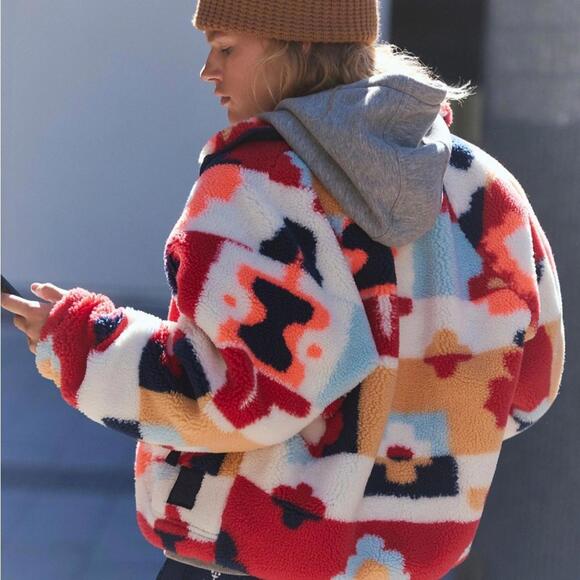 $198 FREE PEOPLE Movement Hit The Slopes Printed Fleece Jacket Sunset .Size XS - Picture 3 of 11